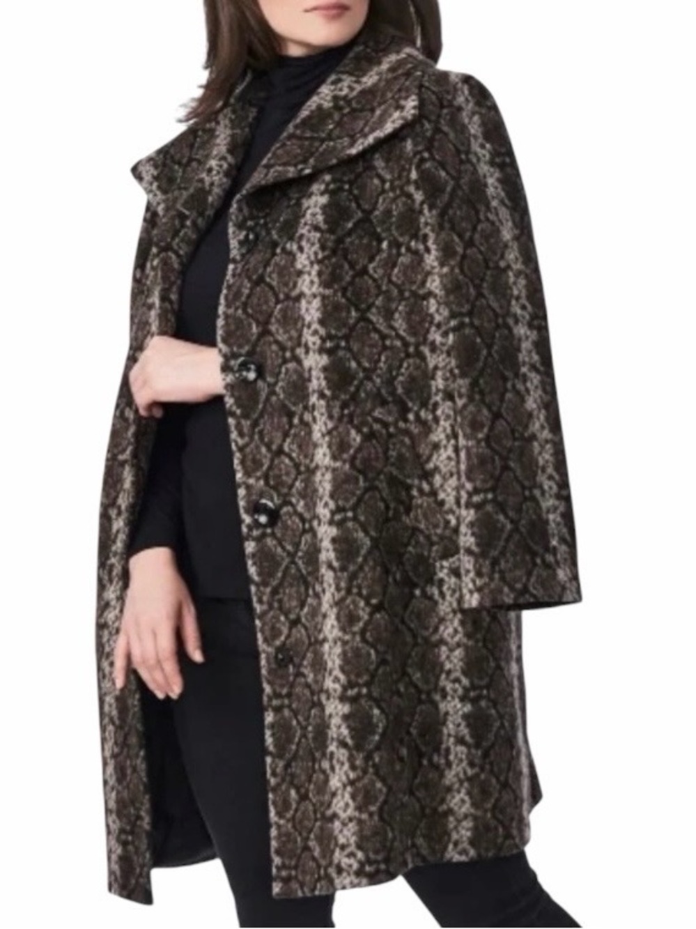 Bernardo Snakeskin Print Wool Blend Swing Coat Jacket Plus Size 1X